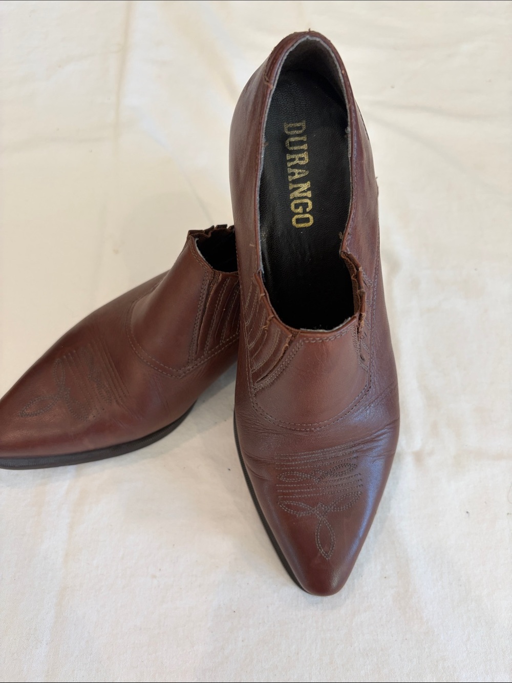 Durango Brown Leather Pointed-Toe Western Slip-On Boots. Sz9